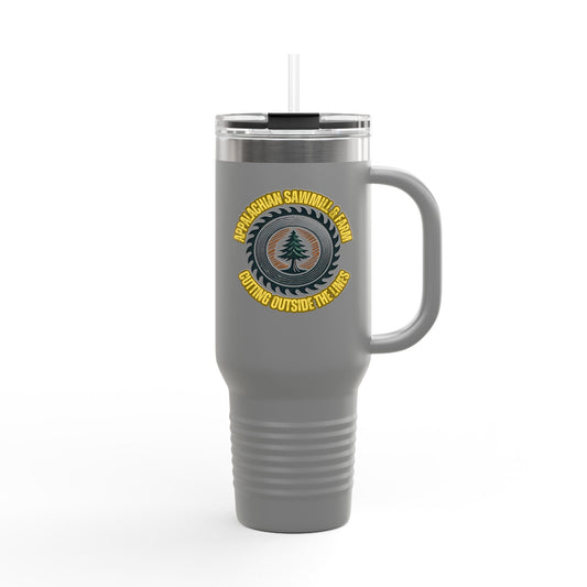 Appalachian Sawmill & Farm Logo Tumbler with American Flag Log Round Insulated Travel Mug, 40oz