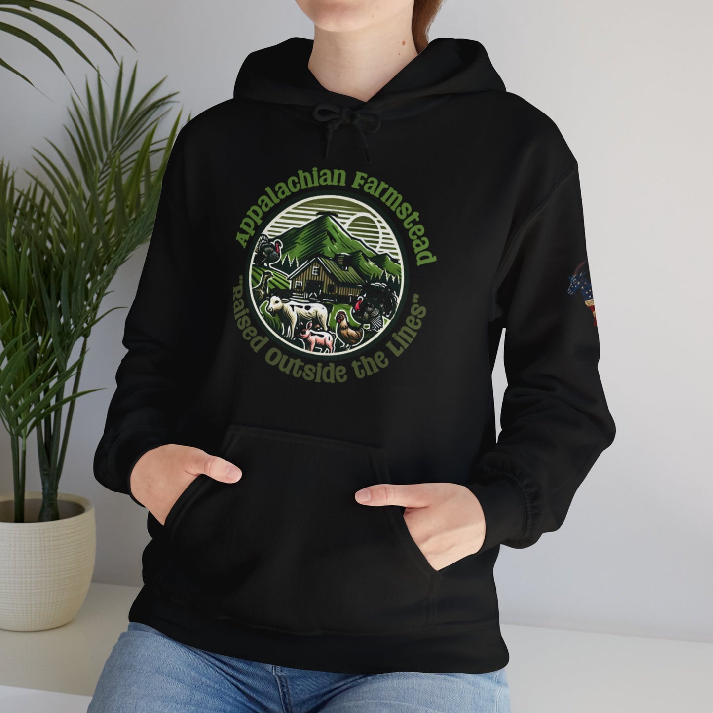Appalachian Farmstead Logo, Raised Outside the Lines Hoodie
