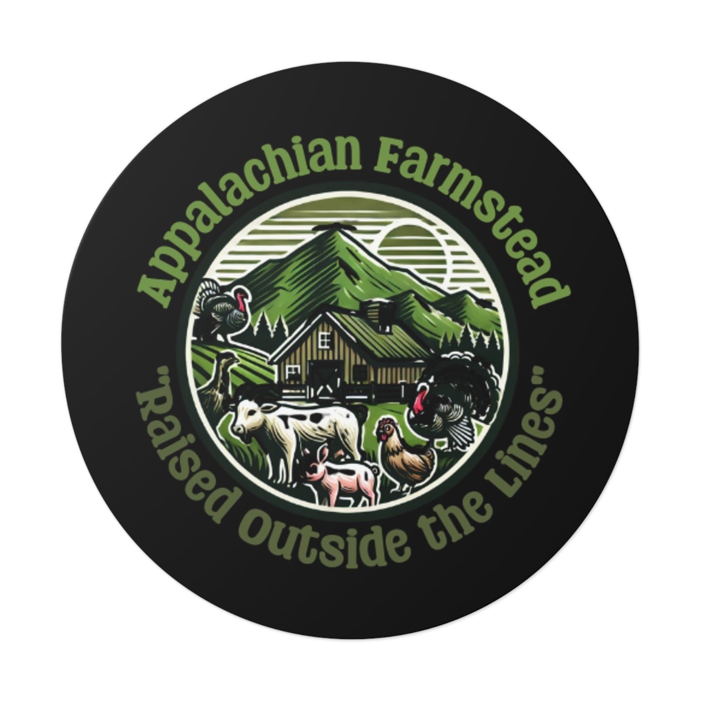 Appalachian Farmstead Round Sticker – Raised Outside The Lines