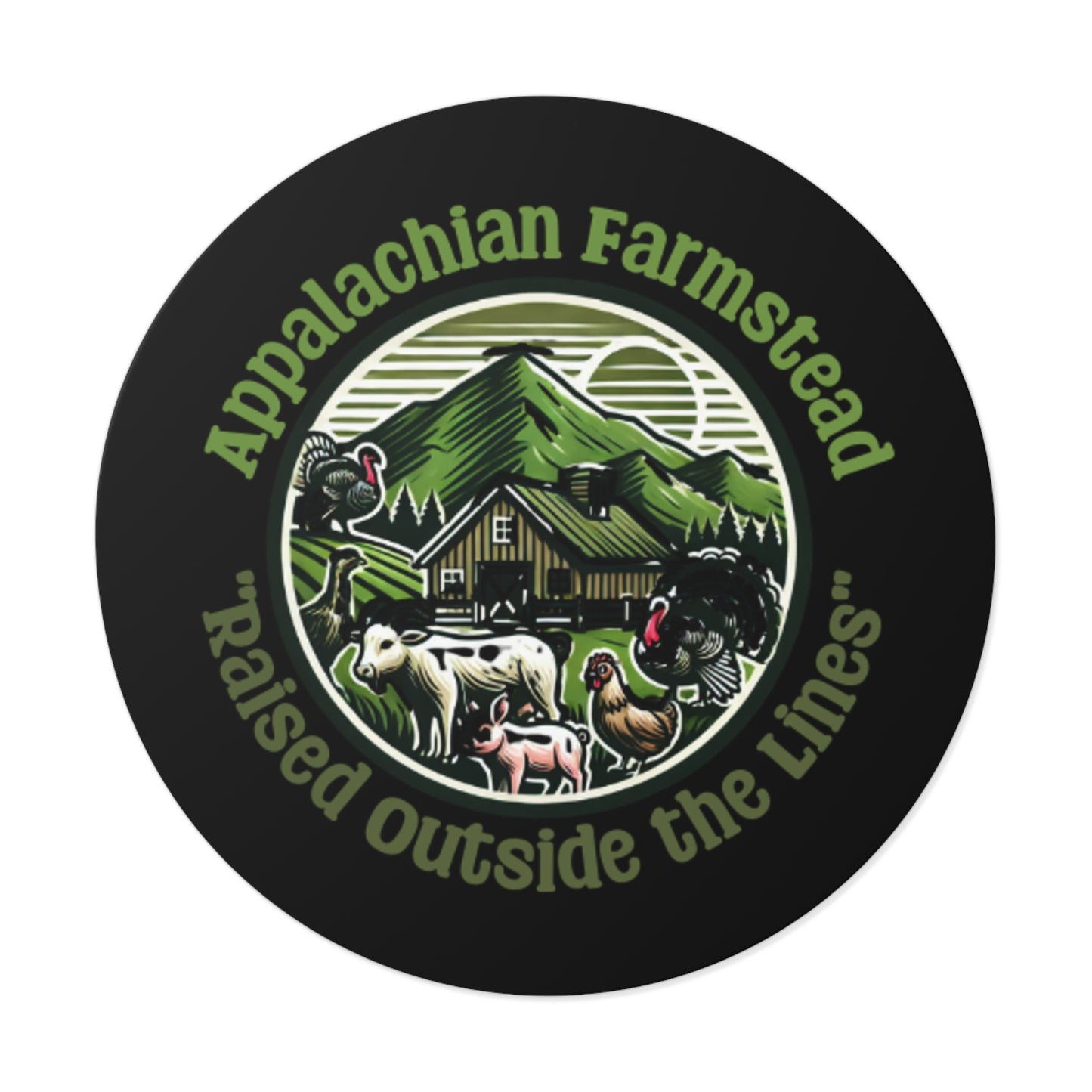 Appalachian Farmstead Round Sticker – Raised Outside The Lines