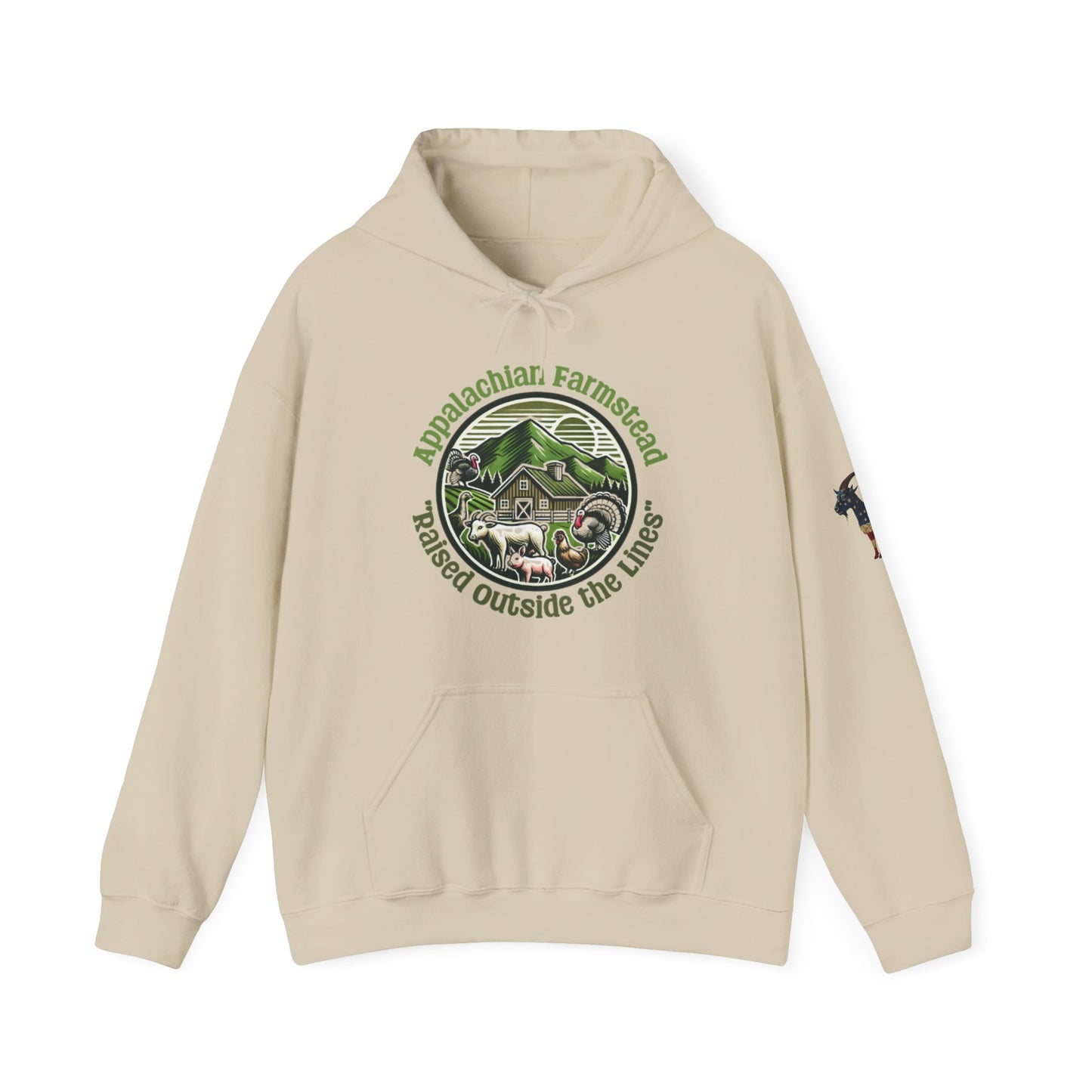 Appalachian Farmstead Logo, Raised Outside the Lines Hoodie