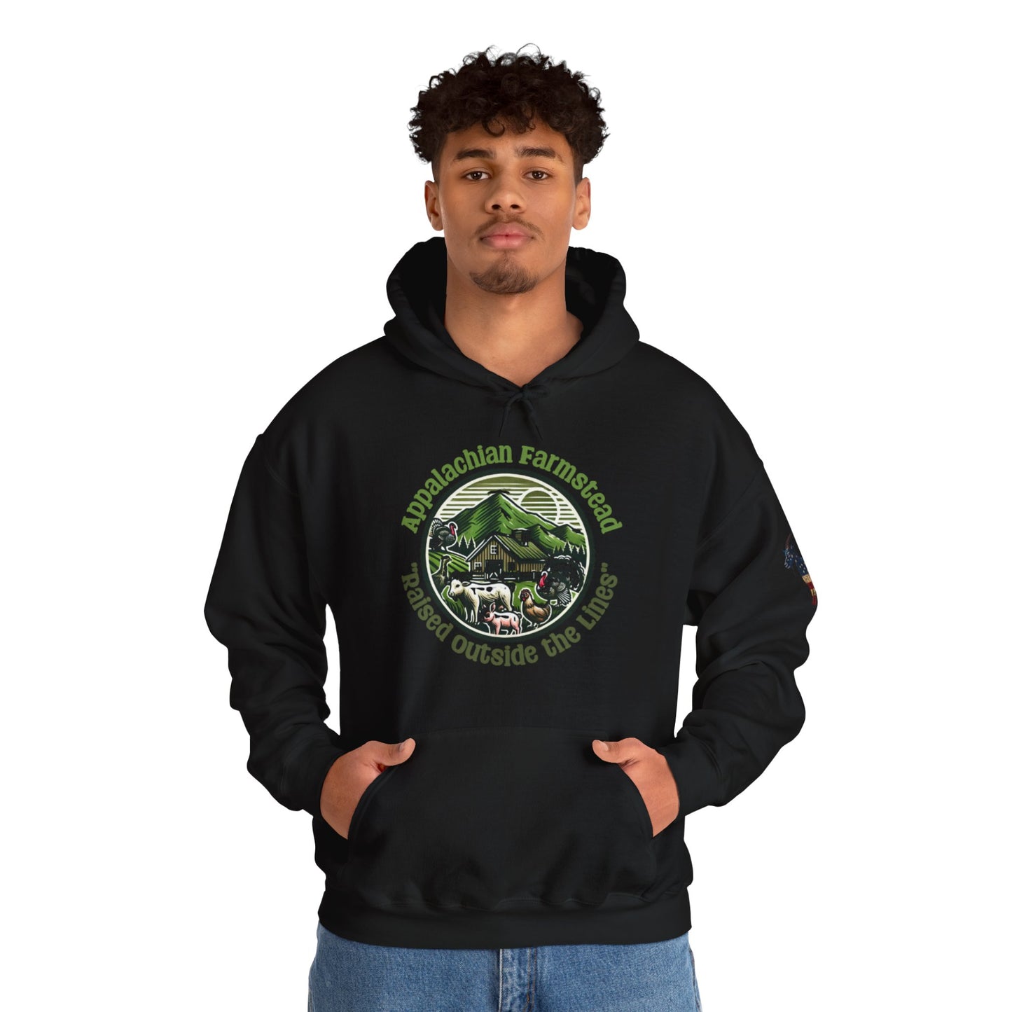 Appalachian Farmstead Logo, Raised Outside the Lines Hoodie