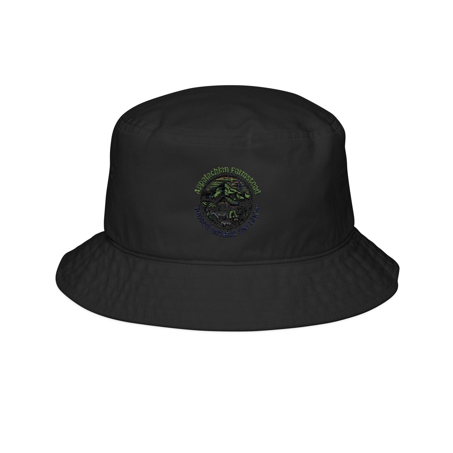 Hand-embroidered bucket hat Black - outdoor adventures and farm life