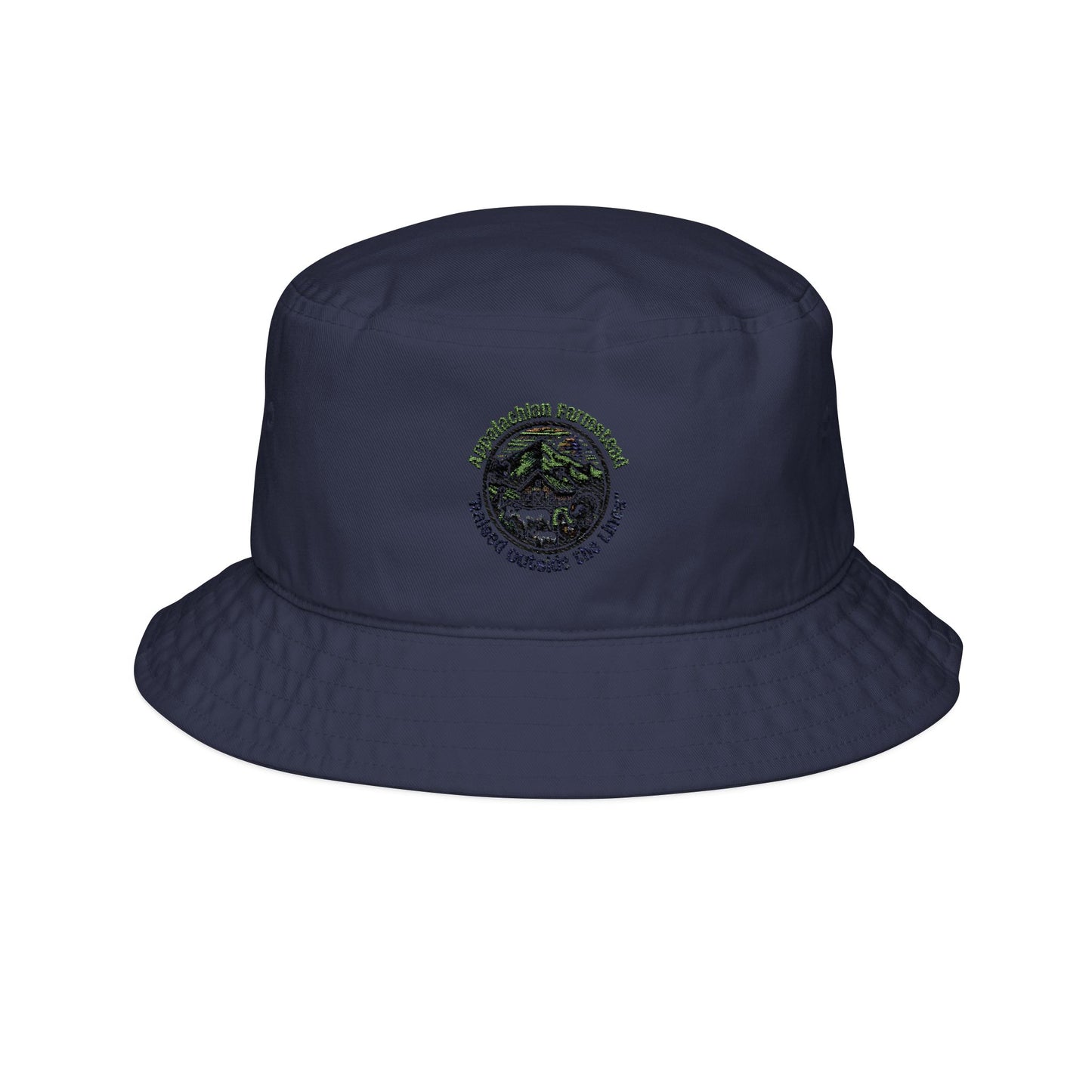 Hand-embroidered bucket hat Blue - outdoor adventures and farm life