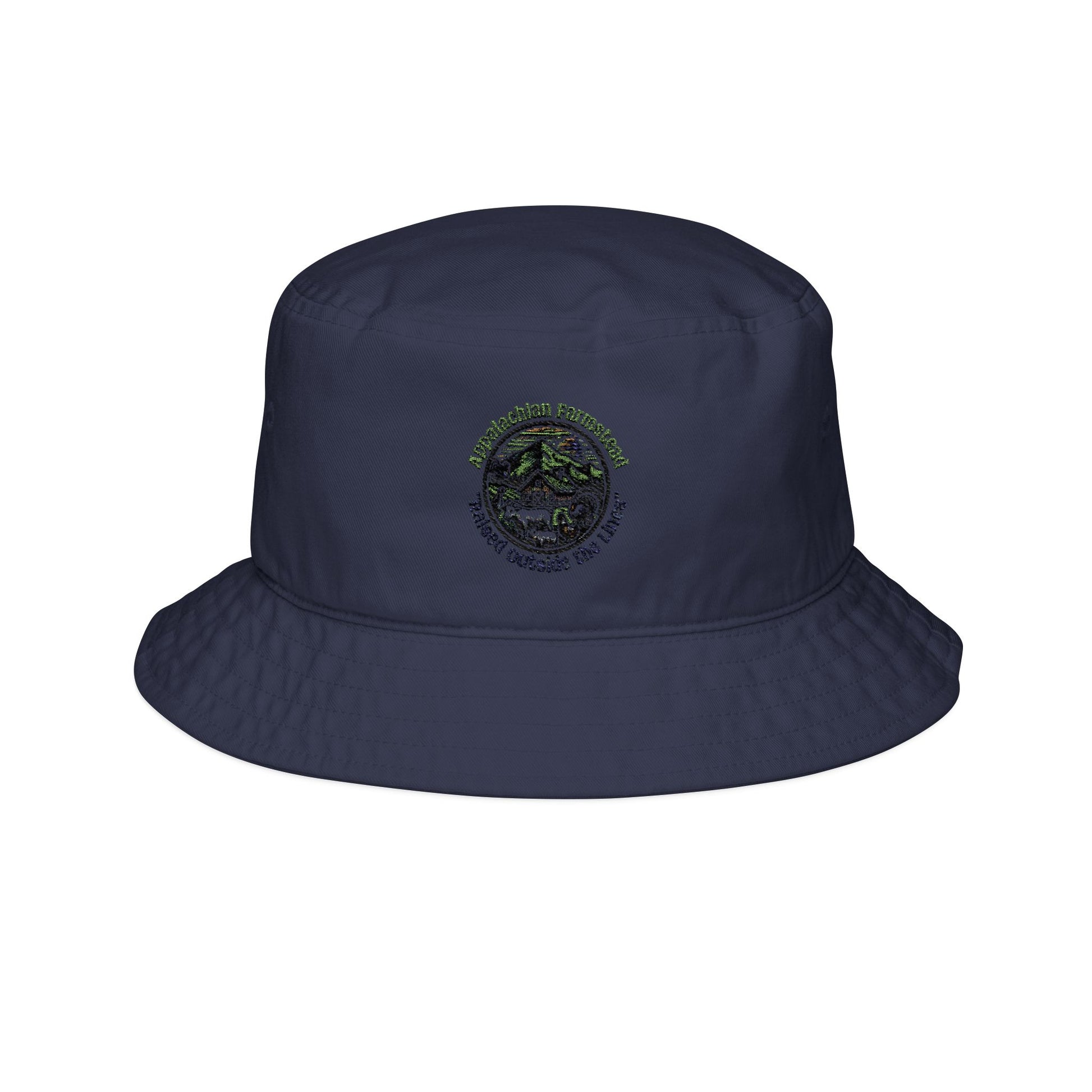 Hand-embroidered bucket hat Blue - outdoor adventures and farm life